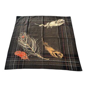 Vintage 1976 Totes Rain Scarf Water Repellent Feather Print Black Gold Red Japan